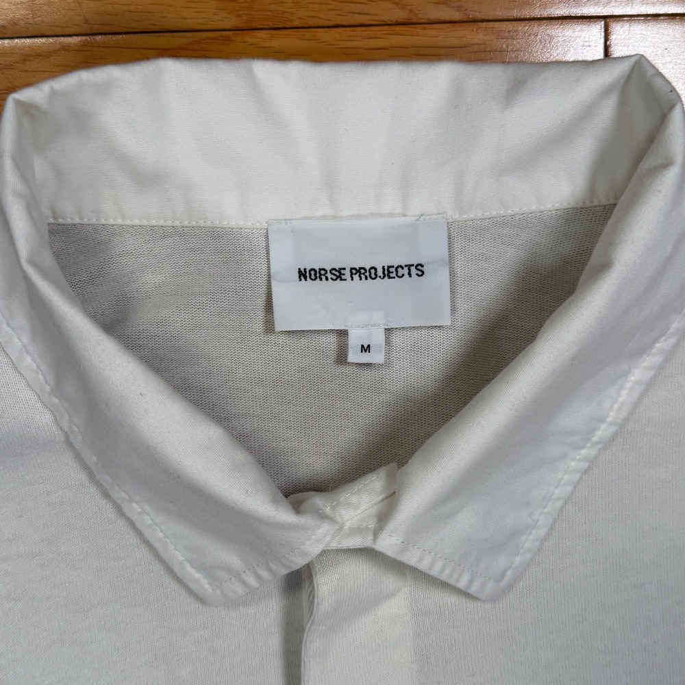 Norse Projects Medium Ruben Colour Block Long Sleeve Polo Shirt Navy White Mens - Picture 3 of 9